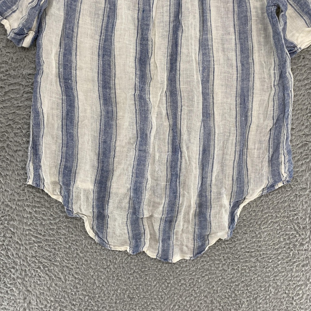 Sundance 100% Linen Shirt Womens Small Blue White Stripe Button Front Top Hi-Lo - Picture 9 of 11